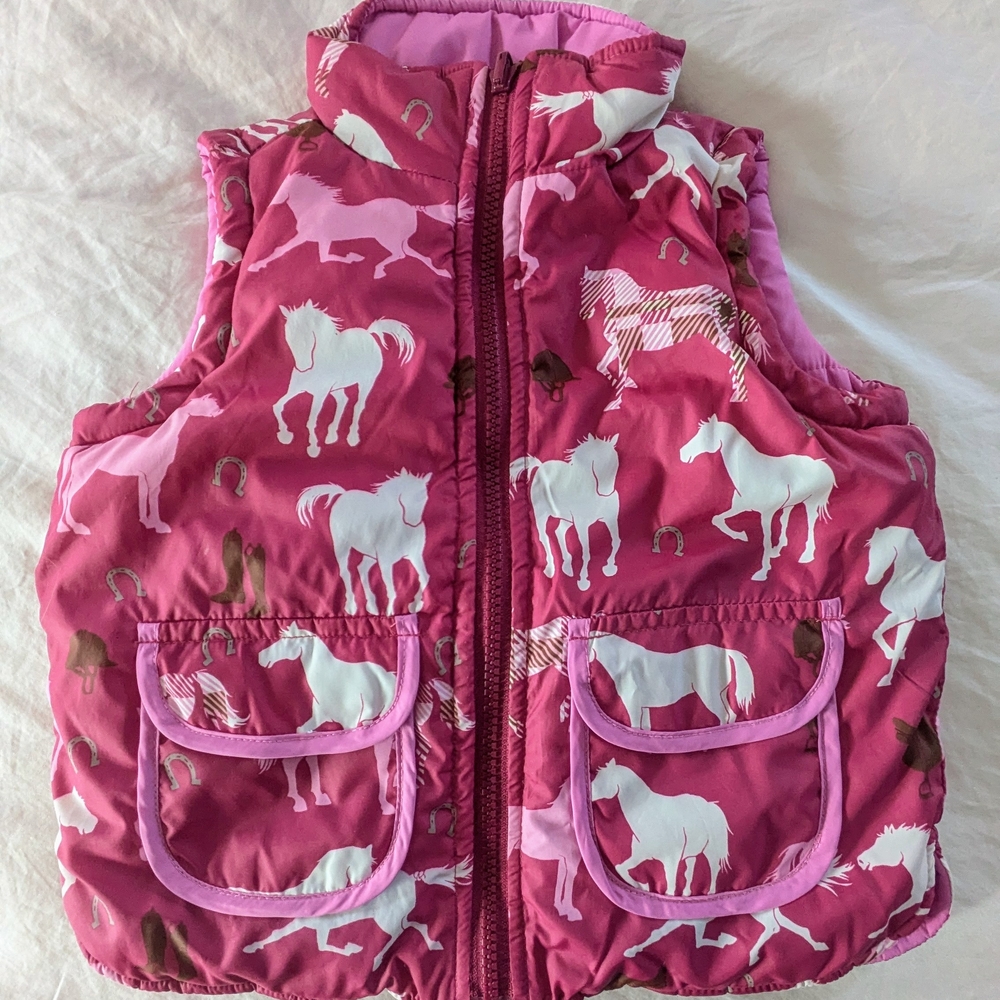 Pink Horse Print Puffer Vest